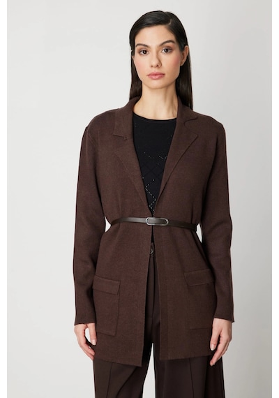 On Fashion Kadın Önü Açık Cepli Kemerli Kahverengi Hırka 69907 Kahve