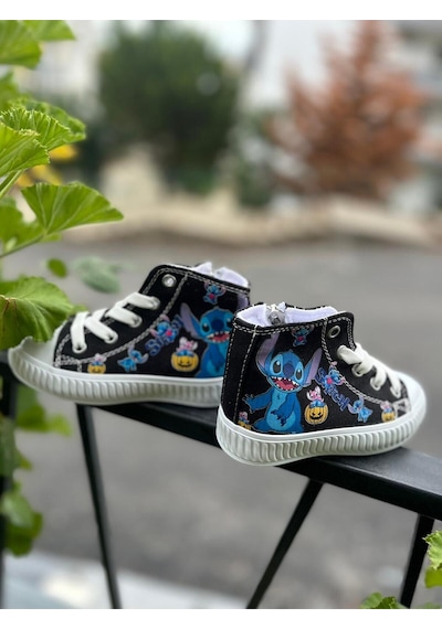 Scarpe Magiche Stıch Desenli Keten Bilekli Fermuarlı Çocuk Sneaker 31-35 Numara Arası Işıksızdır Siyah Scarpe Magiche Stıch Desenli Keten Bilekli Fermuarlı Çocuk Sneaker 31-35 Numara Arası Işıksızdır Siyah