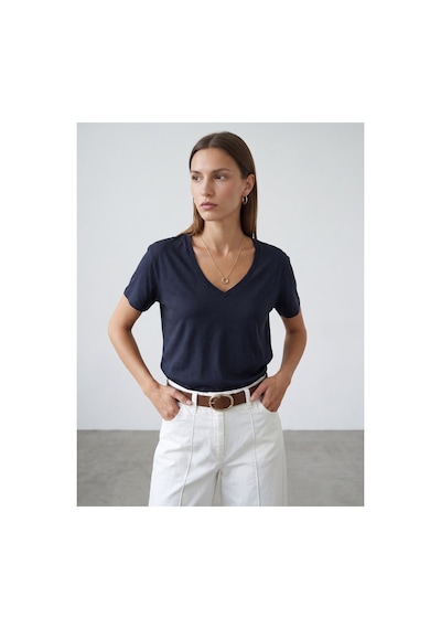 Dilvin 32847 Lyocell Karışımlı V Yaka T-shirt-k.lacivert-16457