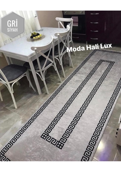 STY Home Şehzade Gri Kaymaz Tabanlı Makinede Yıkanabilir Halı Kilim Yolluk