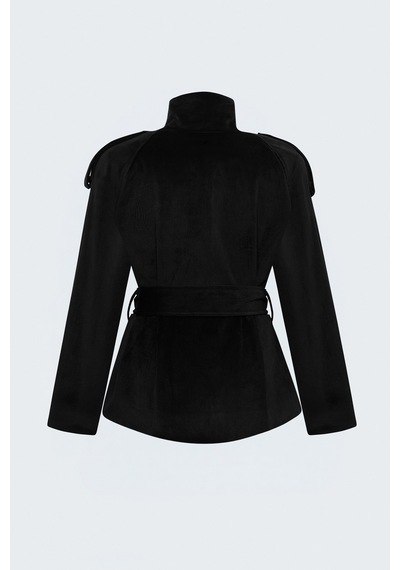 Sateen Kadife Kısa Ceket - Siyah-138106