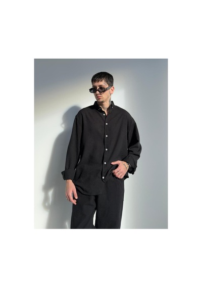Zaee Oversize Keten Gömlek Siyah