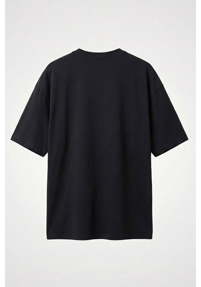 Allunique Erkek Pamuklu Oversize Bisiklet Yaka Siyah T-shirt