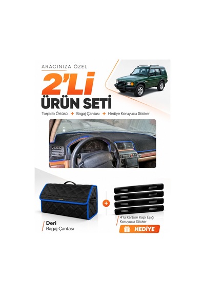 E-biz Land Rover Discovery 1 1989-2000 Uyumlu Torpido Örtüsü + Deri Çanta - Siyah-mavi - Lr001