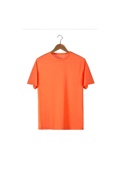 Kadın Neon Turuncu Basic Bisiklet Yaka Oversize Pamuklu T-shirt Neon Turuncu