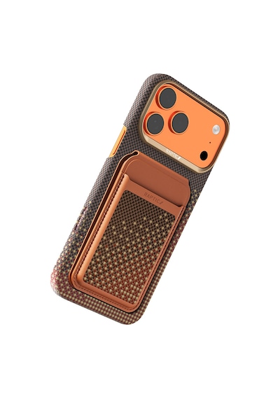 Apple iPhone Uyumlu 17 Pro Kılıf Raptic 2in1 Bundle Kit Aramid Skin Serenity Serisi Kartlık Ve Karbon Kapak Kahve Kahverengi