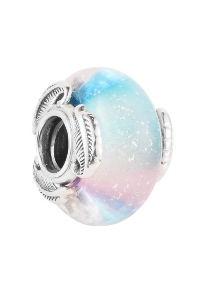 Fubena Çok Renkli Murano Camı Ve Tüy Charm Gümüş