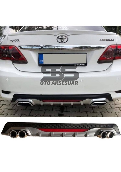 Toyota Corolla 2007-2012 Difüzör Arka Tampon Eki 4 Egzoz Çıkışlı Gri Reflektörlü