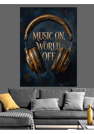 Dünya Kapalı Müzik Açık Yazısı Dekoratif Kanvas - Mdf Ahşap Tablo