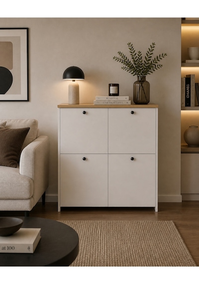 Ağlasun Model 2 Kapaklı Çok Amaçlı Dolap Ayakkabılık Kitaplık Banyo Dolabı Mutfak Dolabı Beyaz-safir Meşe