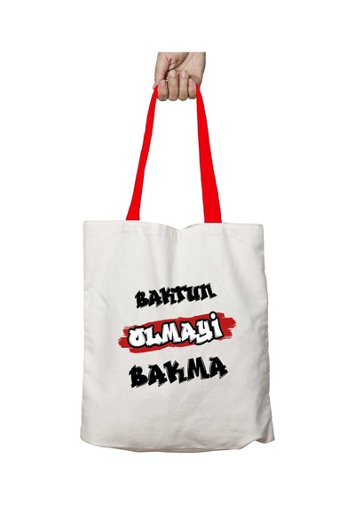 Art Hediye Kırmızı Kulplu Baktun Olmayi Bakma Yıkanabilir Omuz Çanta Çok Renkli