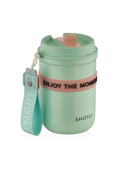 Shotay Strow Çelik Termos Mug 410ml Yeşil Yeşil