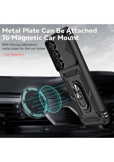 Samsung Galaxy S26 İle Uyumlu Kılıf Magnetik Standlı Kamera Korumalı Sürgülü Kapak Siyah