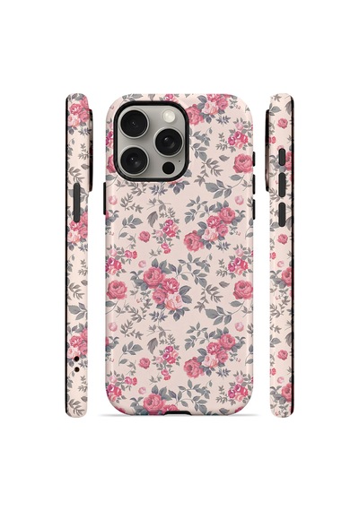 Velvoria Valestra Pembe Vintage Çiçek Apple iPhone Uyumlu 15 Pro Darbe Korumalı Kılıf Valestra Select - Pembe Vintage Çiçek