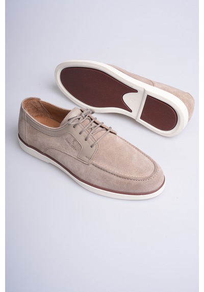 Fame Step Hakiki Deri Erkek Loafer Ayakkabı Casual Süet Günlük Rahat Bağcıklı Model Ravenna Bej