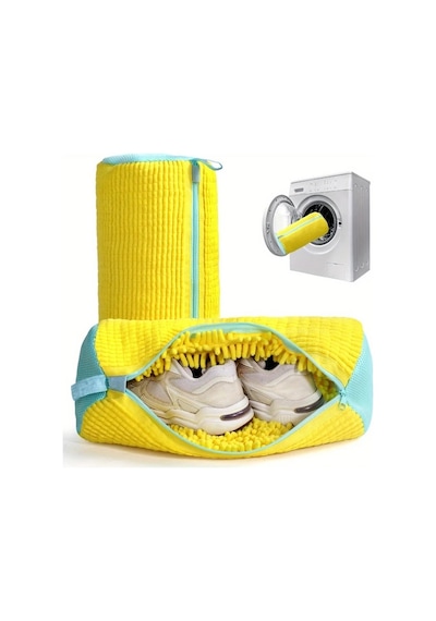 Lumaworld Yellow Çamaşır Makinesi Ayakkabı Yıkama Torbası Polyester Dikişli Fermuarlı Koruma Sarı
