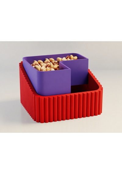 3d Baskı Fıstık Kasesi - Çift Hazneli Kabuk Ayırıcı Sunum Kasesi - Kırmızı Mor
