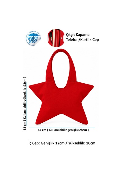 Tuttobene Star Bag Yıldız Çanta Çıtçıtlı İç Cepli Özel Tasarım Omuz Çantası Su Geçirmez Leke Tutmaz Tb052 Kırmızı