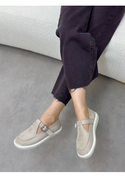 Erva'nın Butiği Bej Süet Olivia Toka Detaylı Kadın Loafer-6000