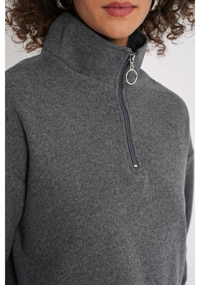 Bigdart 55449 Fermuarlı Yaka Örme Sweatshirt - Antrasit