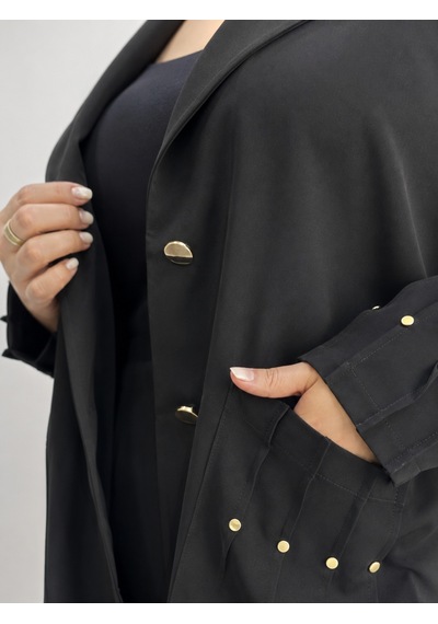 Maya Longa Büyük Beden Gold Düğmeli Cepli Şık Blazer Ceketli Bol Paça Kadın Alt Üst Takım Siyah Maya Longa Büyük Beden Gold Düğmeli Cepli Şık Blazer Ceketli Bol Paça Kadın Alt Üst Takım Siyah