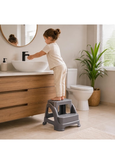 2 Basamaklı Merdiven Tabure Kaydırmaz Ayaklı Sağlam Plastik Basamak, Çocuk Ve Yetişkin İçin Lavabo Mutfak Banyo Wc Dolap Çok Amaçlı Basamak Taburesi Gri Belirtilmemiş