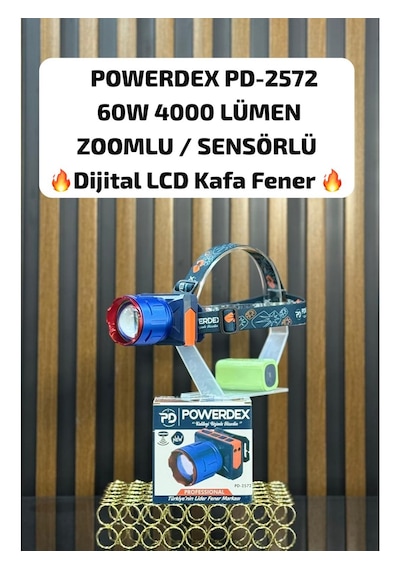 Powerdex Pd-2572 60w & 4000 Lümen Profesyonel Zoomlu Sensörlü Dijital Lcd Kafa Feneri Siyah