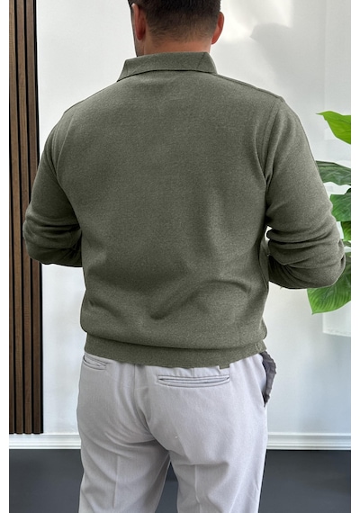 Edwox Erkek Düğmeli Polo Yaka Kazak Yeşil Edw231 Yeşil