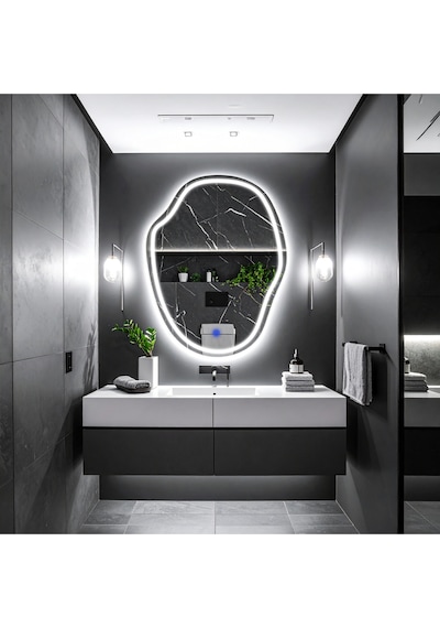 Zelvora Beyaz Led'li Lazer Kumlamalı Lavabo & Banyo Aynası Dokunmatik Sensörlü 100 X 75 Cm