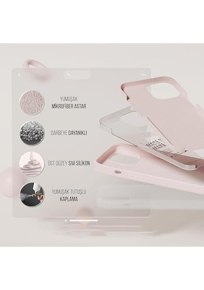 İphone Kılıf İnce Sıvı Silikon 3 Katmanlı Tam Kaplamalı Yumuşak Jel Kauçuk Kılıf Kapak Kumpembe, İphone 12/1 Diğer