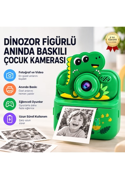 ZOOMY-DY Dinozor Figürlü Anında Baskılı Çocuk Kamerası-1794