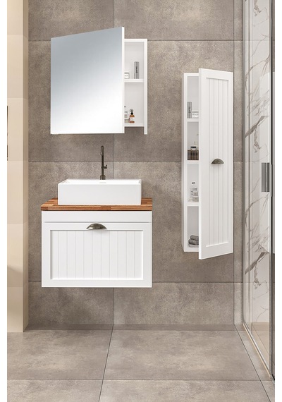 %100 Mdf 65 Cm Aren Banyo Dolabı + 30 Cm Aren Boy Dolabı Beyaz