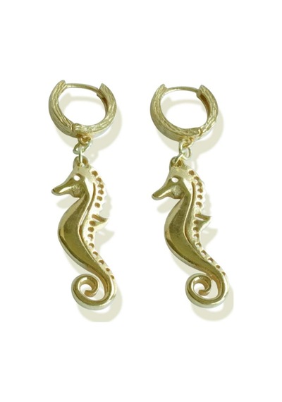 Deniz Atı Gold Gümüş Küpe Gümüş
