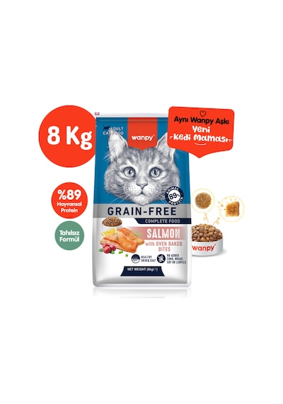 Tahılsız Hipoalerjenik Yüksek Proteinli Somonlu Yetişkin Kedi Maması 8 Kg