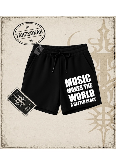 Tarzsokak Gotik & Grunge Streetwear Musıc Makes The World A Better Place Unisex Şort Siyah