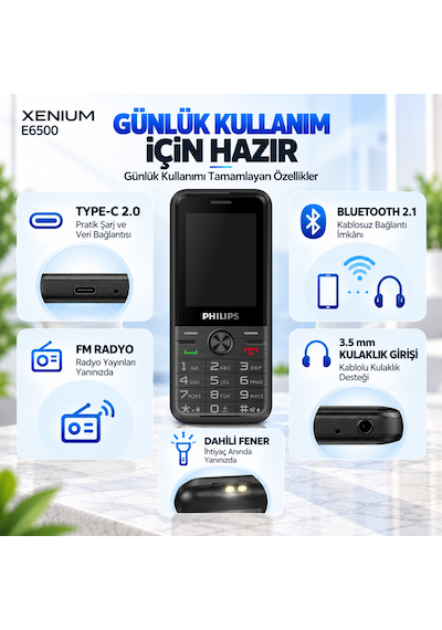 Philips Xenium E6500 4G VoLTE Kameralı Çift SIM 2.4 İnç 1700 mAh Tuşlu Cep Telefonu