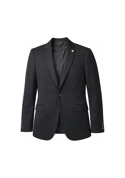 Plus Scorpion Erkek Lacivert Mono Yaka Likralı Blazer Ceket Esnek Konfor Kumaş, Tek Düğmeli Slim Fit Siyah