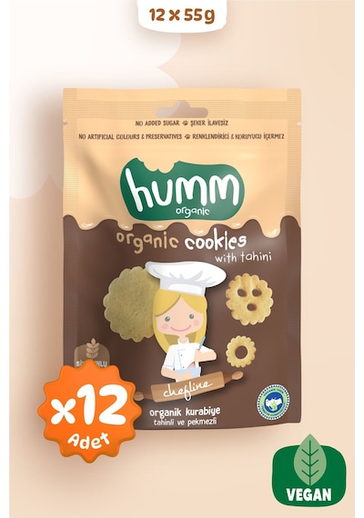 Hummorganic Organik Tahinli ve Pekmezli Vegan Kurabiye Atıştırmalık Paketi - 12 adet