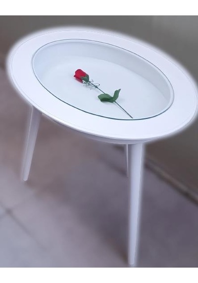 1448bng90269hobi Adn Dekoratif Sehpa Rölyef Camlı Ahşap Mdf Beyaz Lake Boya El Yapım