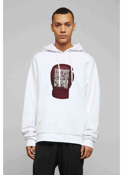Mike Tyson Everybody Has A Plan Baskılı Beyaz Erkek Sweatshirt