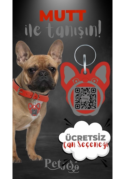 Petjoo 10.Mutt Gri-Kırmızı Qr'lı Köpek Künyesi