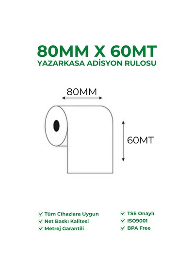80x60 Termal Rulo Yazarkasa Adisyon Rulosu 6 Paket 60 Adet Tse Belgeli Bpa Free