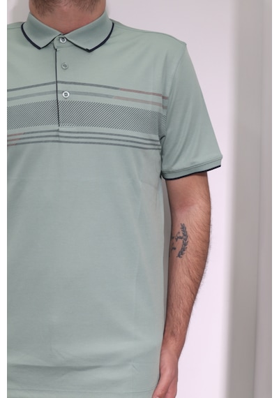 Santa Dmctekstil Erkek Desenli Spor Kesim Rahat Kalıp Cepsiz Polo Yaka T-shirt Yeşil