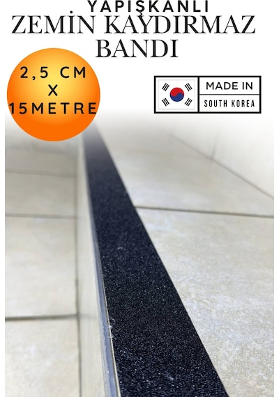 2,5 Cm X 15 Metre Yapışkanlı Zemin Kaydırmaz Bant - 60 Kum Siyah Zımpara Merdiven Havuz Rampa Güvenlik Bandı Su Geçirmez Kaygan Zemin Çözümü Kendinden Yapışkanlı Basamak Koruyucusu Kaydırmazlık Bandı