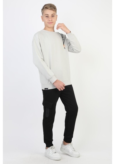 Mevsimlik Respect Baskılı 2 İplik %100 Pamuk 2 İplik Uzun Kollu Erkek Çocuk Sweatshirt-90933 Gri