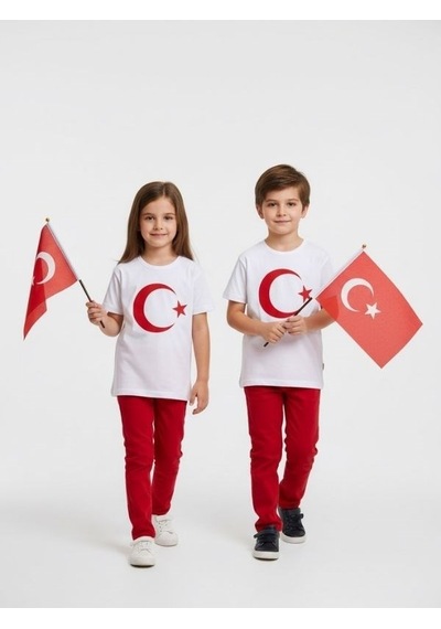 Zekids Çocuk Ay Yıldız Baskılı Yarım Kollu T-shirt-17206 Beyaz