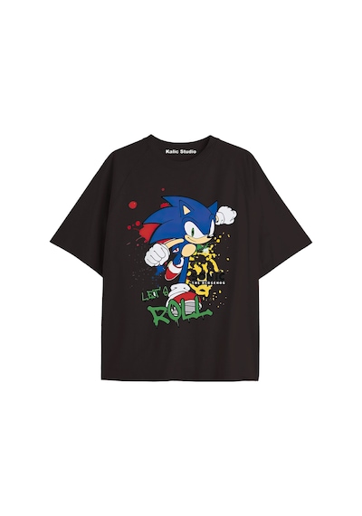 Kalic Studio Unisex Bay Sonic Desenli Siyah Yazlık T-shirt Siyah-230