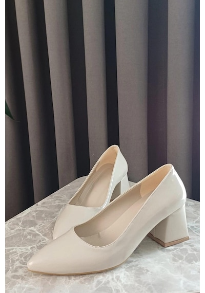Preshley Kadın Nova Krem Rugan 6,5 Cm Kalın Topuklu Stiletto Krem