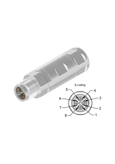 M12 8 Pin X Kod Erkek Düz Konnektör Conec 43-00418