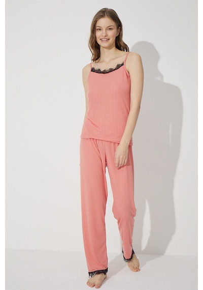 Siyah İnci Soft Touch Ince Örme Pijama Takım 7628 Somon